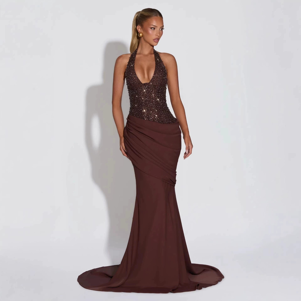 Zara Sparkling Halter Neck Patchwork Long Party Dress